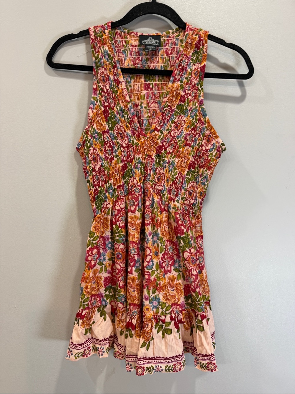 Angie Floral Smocked V-Neck Tank Top - Pink Multi
